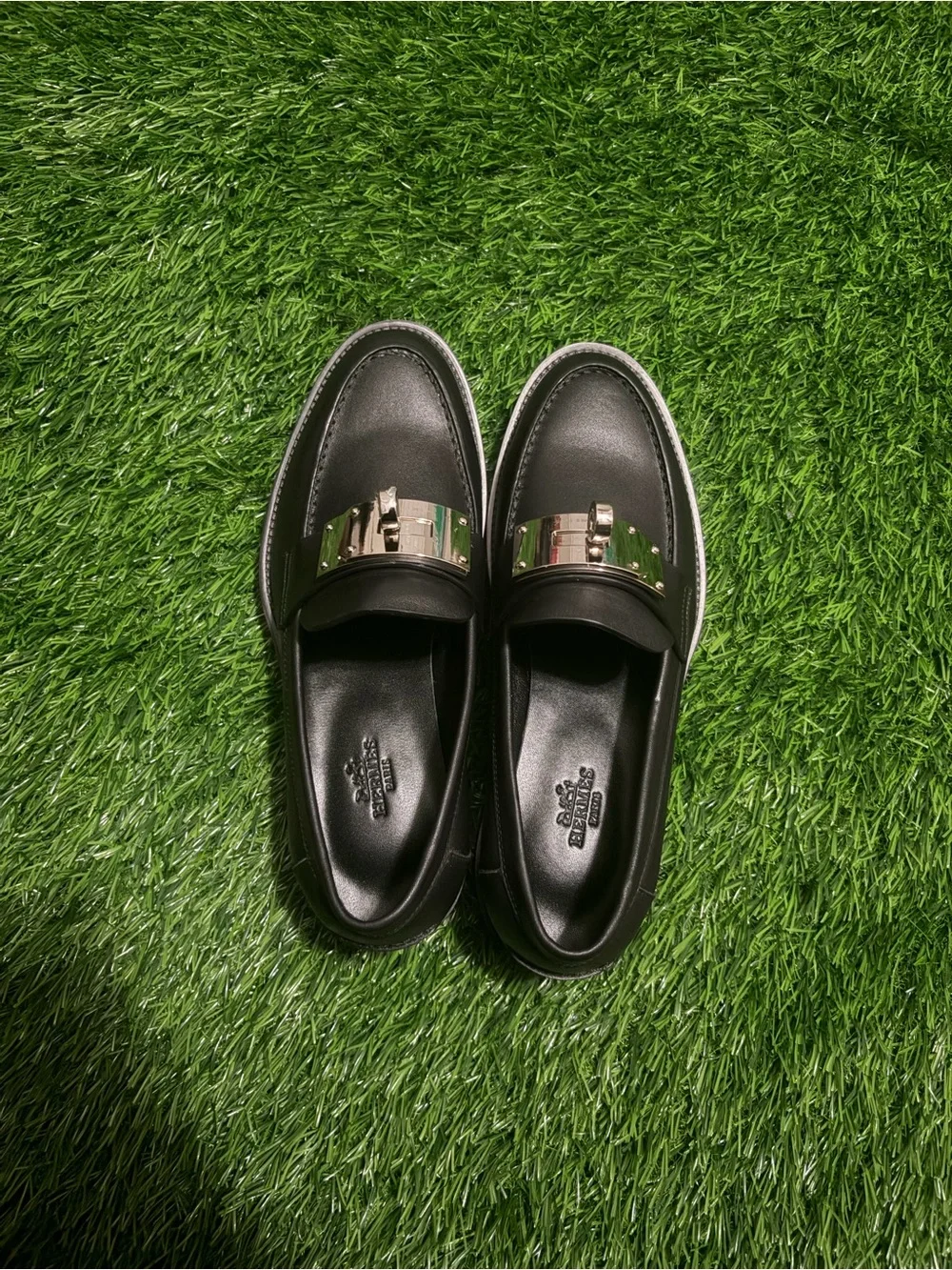 Hermes Black Leather Men's Loafers with Gold Hardware